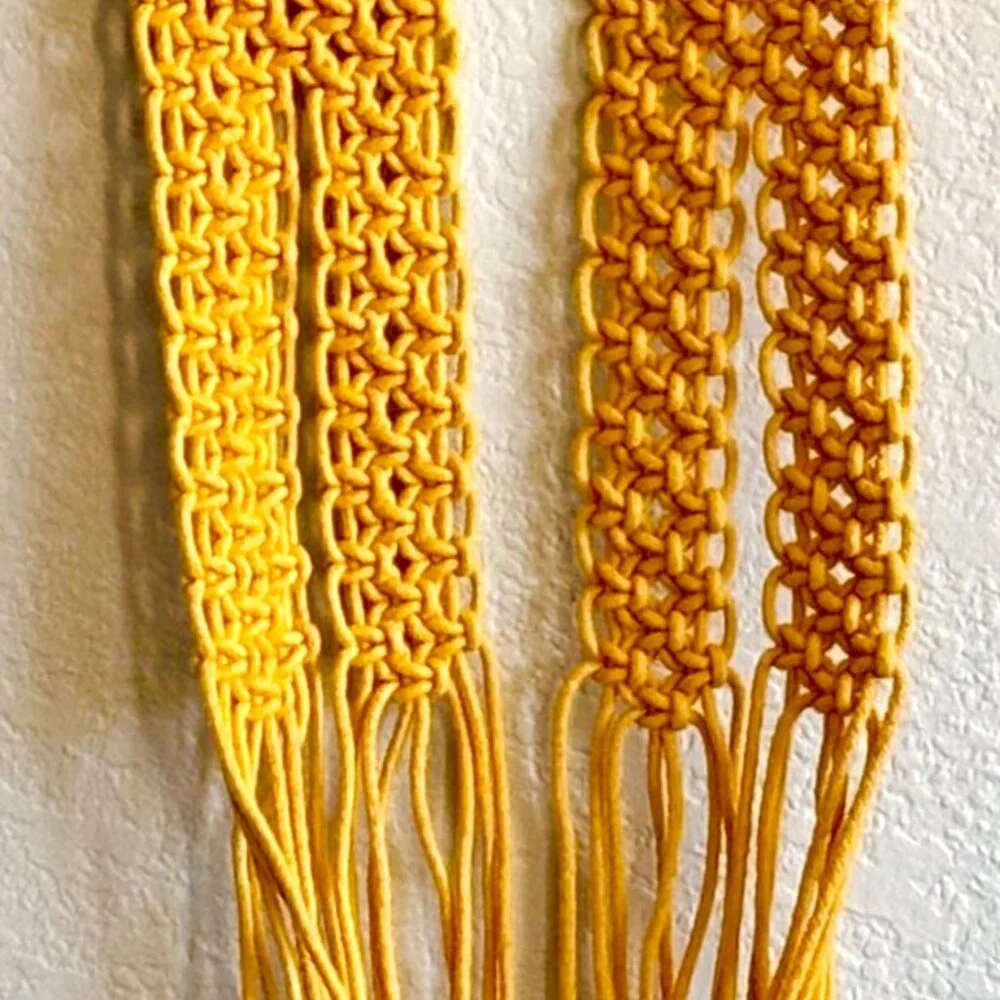 Handcrafted Artisanal Gold Mustard Macramé Plant Pot Hanger Holder Wall Hanging